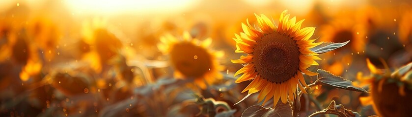 Golden ratio, Sunflower, spirals, Mathematically influenced nature showcasing sunflower petals spiraling in a field, highlighting the beauty of the golden ratio Realistic, Golden hour - obrazy, fototapety, plakaty