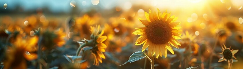 Golden ratio, Sunflower, spirals, Mathematically influenced nature showcasing sunflower petals spiraling in a field, highlighting the beauty of the golden ratio Realistic, Golden hour - obrazy, fototapety, plakaty
