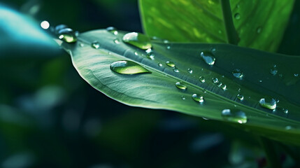 Fresh Water on the Tropical leaves