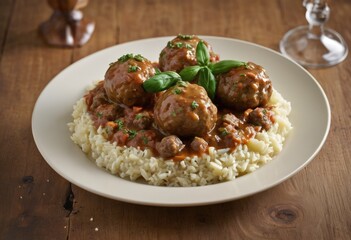 Naklejka premium Königsberger Klopse Meatballs made from minced pork or veal, served in a creamy caper sauce