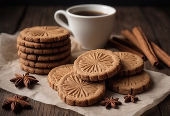 Fototapeta na wymiar Speculoos Spiced shortcrust biscuits often flavored with cinnamon, nutmeg, and cloves, typically enjoyed with coffee or as a cookie butter spread