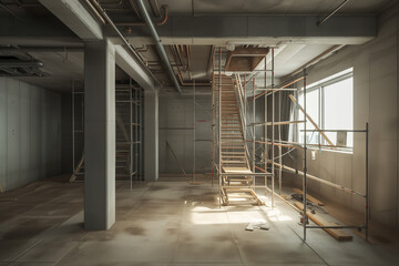 A skeletal view of construction in progress, The raw beauty of an interior taking shape