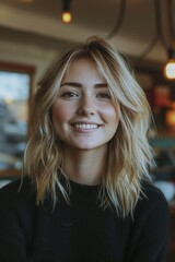 Portrait of an attractive young woman wearing a black turtleneck sweater