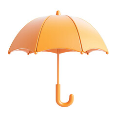 3D rendering of an orange umbrella with a glossy finish and elegant curved handle on a white background.