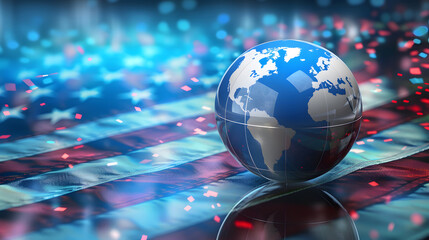 Digital world globe centered on USA background. generative ai.