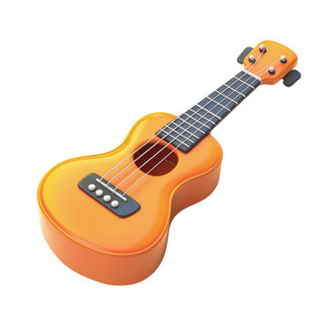 Delightful 3D Rendered Ukulele Lying Down with a Warm Wooden Finish Isolated on Black