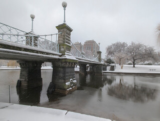 Suspension Bridge in Boston Public Garden in winter
