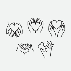 hands with heart line art
