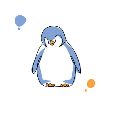 Cute Pinguin Line Art Vector. Pinguin Illustration design for Wall art Print
