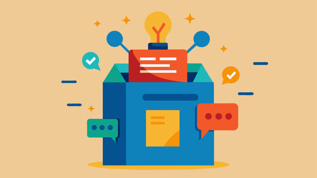 Detail shot of a colorful and creative employee suggestion box encouraging employees to share their ideas and contribute to the companys growth