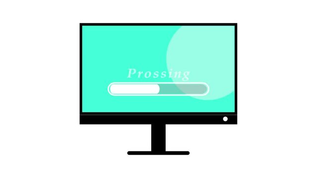 Monitor displaying a progress bar with the word Processing ANIMATED on white background.