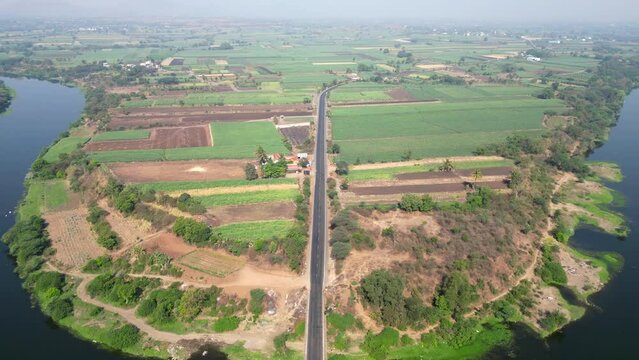 satara to aundh highway ,krishna river drone view