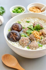 Rice, porridge, rice porridge, pork, minced pork, shitake mushrooms, soup, thai food, asian food,