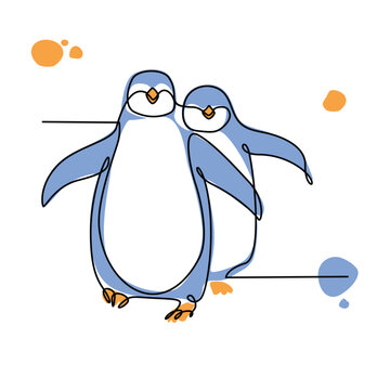 Cute Pinguin Line Art Vector. Pinguin Illustration design for Wall art Print