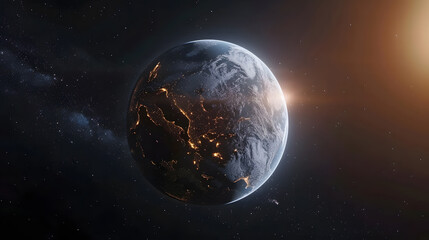 Planet earth from the space at night . 3d render. generative ai.