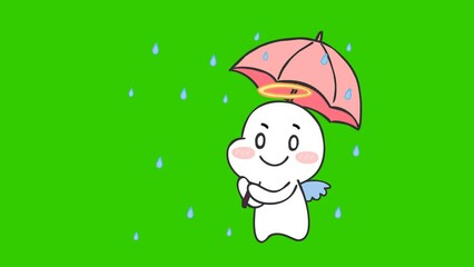 Open an umbrella animation, Little Angel on green screen