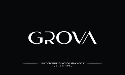 Grova is Elegant awesome alphabet letters font and number. unique serif font. Classic Lettering Minimal Fashion Designs. Typography fonts regular uppercase and lowercase. vector illustration - obrazy, fototapety, plakaty