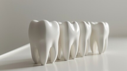 Fototapeta na wymiar ultra-realistic photo of 5 accessories in shape of tooth on white table, minimalistic, creative, 