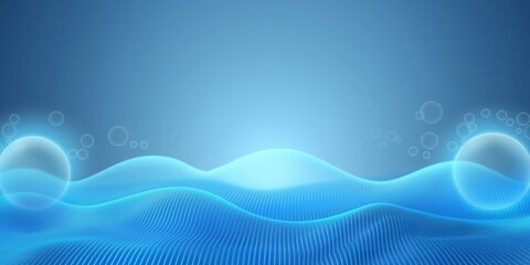 Abstract blue water waves with light effects and bubbles on a gradient blue background.