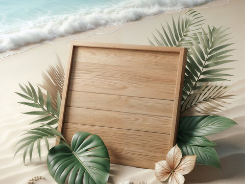 Summer background with wooden board.Ai