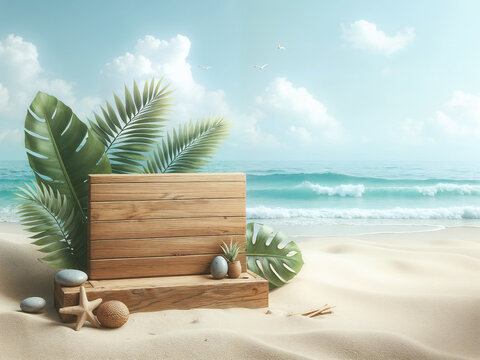 Summer background with wooden board.Ai