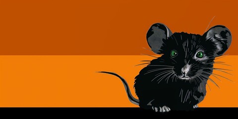 Stylized image of a black mouse with noticeable whiskers against an orange and black background.
