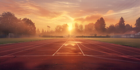 Smooth surface running track Athletics stadium ready for runners, Speedy Sprinters Ready to Race on the Track.