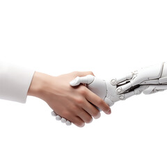 white Robot hand shaking hands with human hand