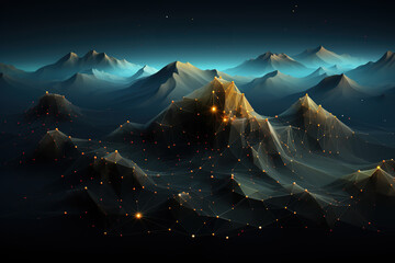 Abstract Networked Mountain Peaks at Night.  - obrazy, fototapety, plakaty