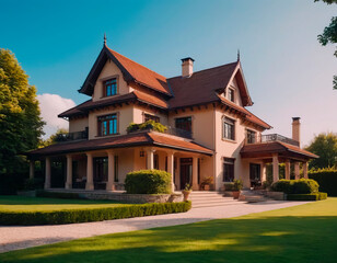 A beautiful private house with surrounding territory.