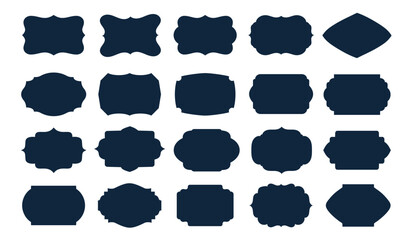 Set of vintage shapes badges vector silhouette. Ornamental label frames, forms and shapes. Vector emblem decorative sale sticker or invitation card. Isolated vector symbols.