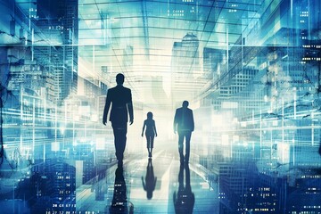 Group of businessmen and transactions in the future world.