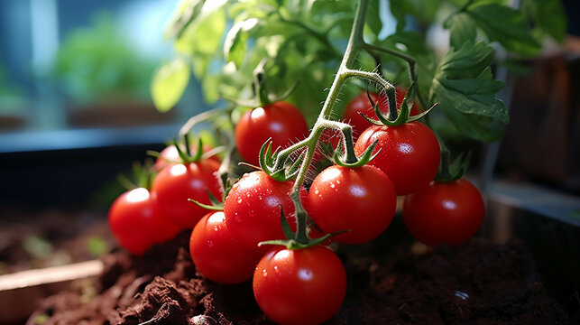cherry tomatoes on the vine  high definition(hd) photographic creative image