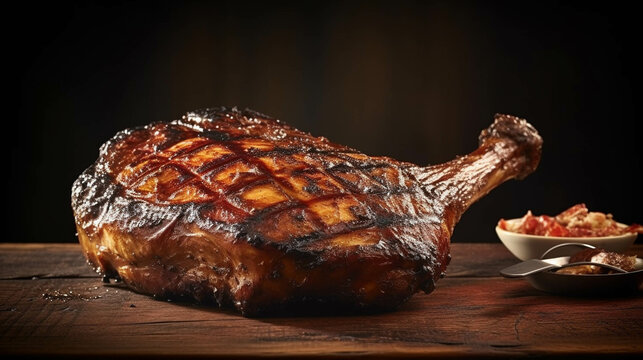 roasted chicken on a wooden table  high definition(hd) photographic creative image