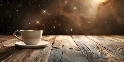 Obraz na płótnie Canvas A hot coffee on the table on a natural background.