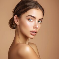 Fototapeta premium Beautiful blonde woman with long hair, radiant perfect skin, beauty industry, beauty and health.