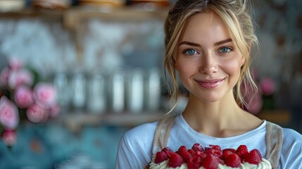 Bakery owner promoting custom cake designs, sweetness and celebrations