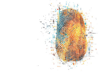 An illustration of a thumbprint for cybersecurity control on white background - obrazy, fototapety, plakaty