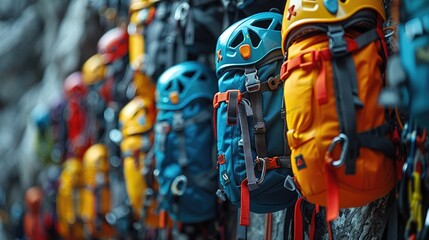 Dynamic rock climbing equipment shop, adventure and safety, expert advice - obrazy, fototapety, plakaty