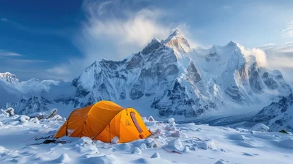 Fotobehang High-altitude mountaineering expedition basecamp, challenging peaks, teamwork © Gefo