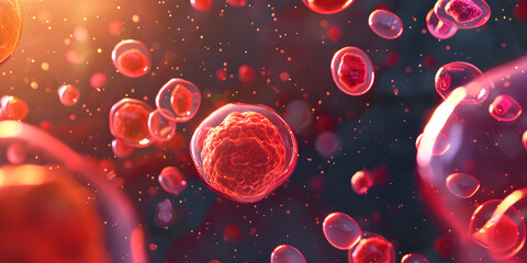 red blood cells flowing through microscope, Closeup virus blood cells background.
