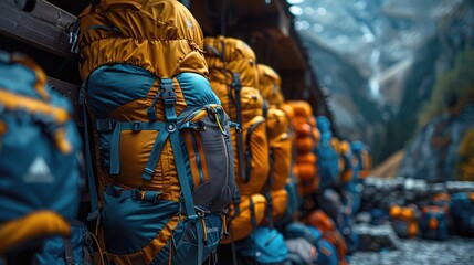 Professional climbers preparing gear for a mountain expedition, expertise and adventure - obrazy, fototapety, plakaty