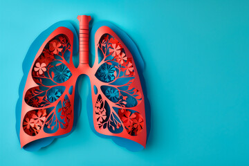 red and  blue paper cut lungs.