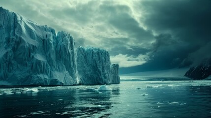 Disappearing polar realms: Ice to water, nature's alarming transformation in silent blue hues - obrazy, fototapety, plakaty