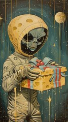 Pop art, spacemPop art, and Pop art, alien exchanging gifts on Pop art, planet made entirely of...