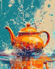 Pop art, teapot brewing Pop art, magical, sparkling tePop art, that changes colors , no contrast