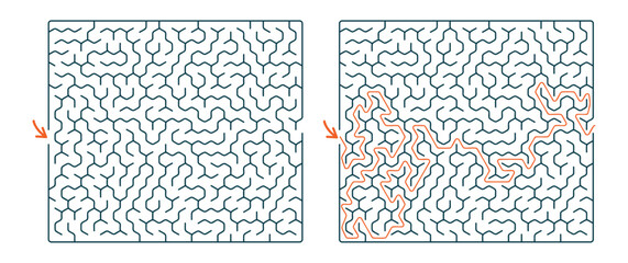 rectangular maze, a simple logic game with labyrinths. Vector maze game.