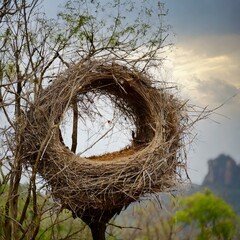 Nature's Cradle: Delicate Bird's Nest in Springtime"