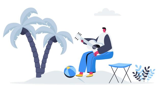 animated illustration of playing guitar on the beach