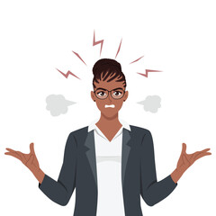 Angry black woman screaming frustrated concept. Flat vector illustration isolated on white background